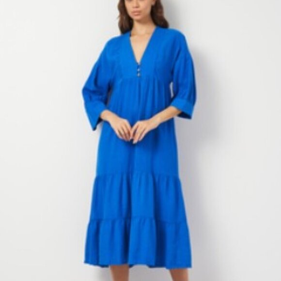 ZARA LINEN DRESS BLUE SIZE S 2716/939/829 - Picture 1 of 4